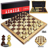 Schaak en dammen 2 in 1 pakket - Opklapbaar - 52x52 cm - Hout