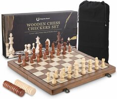 Schaak en Dambord - Luxe Magnetische Speelbord - 39cm Inklapbare 2-in-1 Houten schaak Set