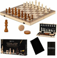 Schaak- en Dambord Magnetische - 39x39 - Inklapbare 2-in-1 Hout - Met ReisTas