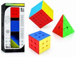 CUBE 3-in-1 Puzzelset Stickerloos &ndash; 3x3, 5x5 &amp; Pyraminx Breinspel