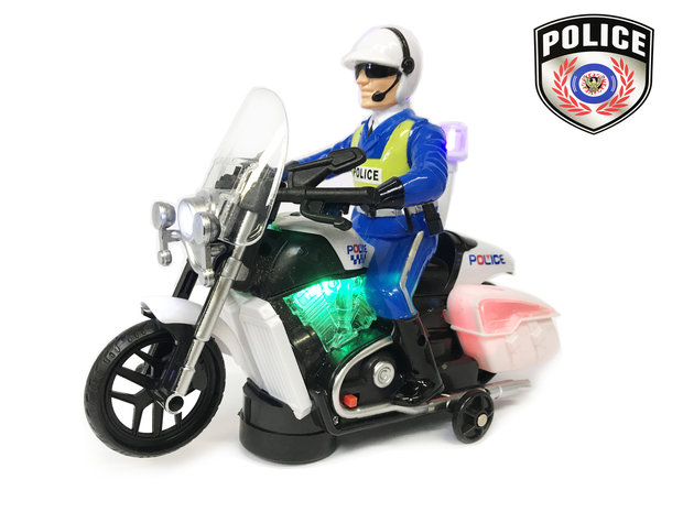 Politie motor met led flash light en politie geluiden