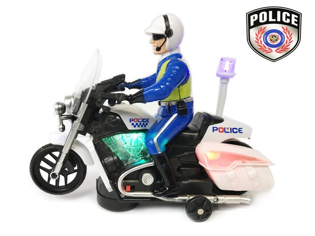 Politie motor met led flash light en politie geluiden