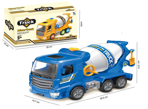 Betonmixer vrachtwagen speelgoed truck- met licht en geluid - deuren op en dicht functie - 29.5CM