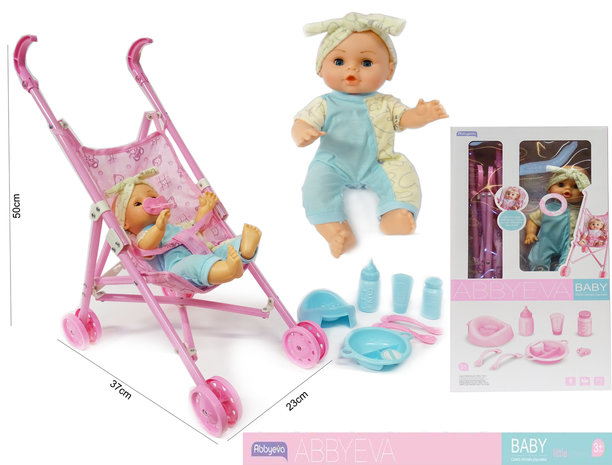 Baby pop Eva met wagen en accessoires - maakt geluid - interactief speelgoed pop