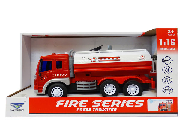 Feuerwehrauto mit Licht und Sound &ndash; mit Wasserpumpenschlauch &ndash; Stadtfeuerwehrauto (28 cm)