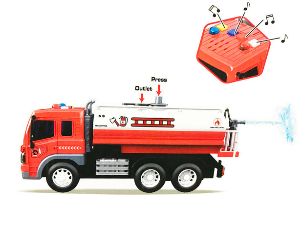 Feuerwehrauto mit Licht und Sound &ndash; mit Wasserpumpenschlauch &ndash; Stadtfeuerwehrauto (28 cm)