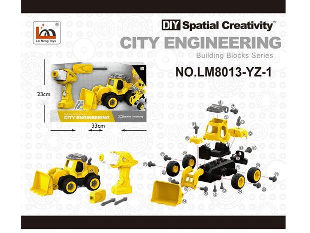 DIY rc graafmachine truck - bouwset 24 stuks - 4in1 - afstandsbediening en schroefboormachine - City Engineering