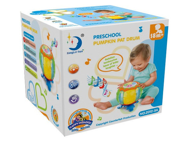 Dynamische Spielzeugtrommel mit unterschiedlicher Musik &ndash; Pumpkin Pat Drum (19 x 19 cm)