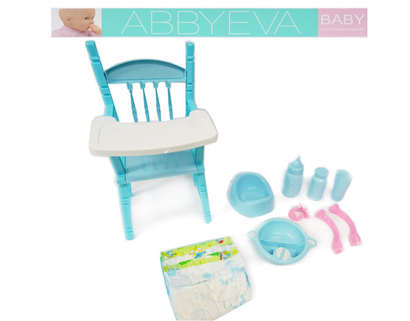 Baby Eva pop speelgoed - interactief baby pop met lunchtafel - incl. 8 accessoires (30CM)