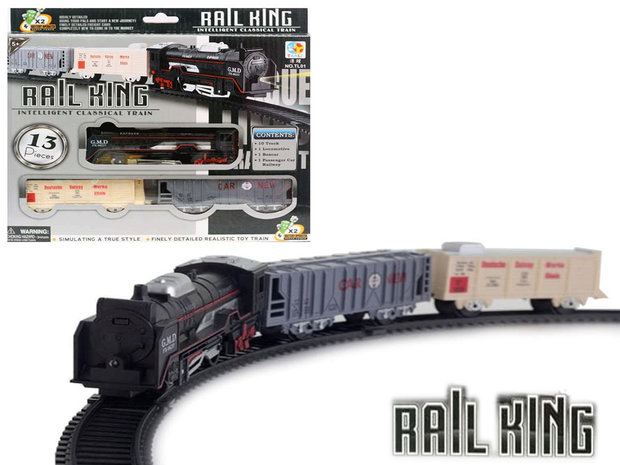 Speelgoed Trein set 13 stuks - Rail Baan 68x68 - met licht en kan rijden - Rail King&nbsp;