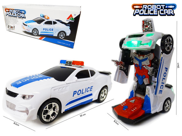Robot Police auto 2 in 1 transformer led licht en geluid 22CM .