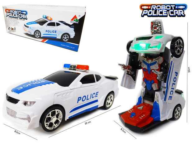 Robot Voiture de Police 2 en 1 transformateur led lumi&egrave;re et son 22CM .