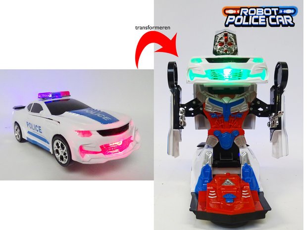 Robot Police auto 2 in 1 transformer led licht en geluid 22CM .