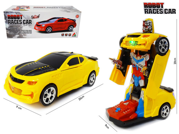 Transform - Robot Race car - robot en auto 2in1 - met geluid en Led lichten - 20CM