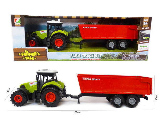 Landbouw tractor voertuig met kiepende aanhangwagen - met geluid en lichtjes - speelgoed traktor 38CM