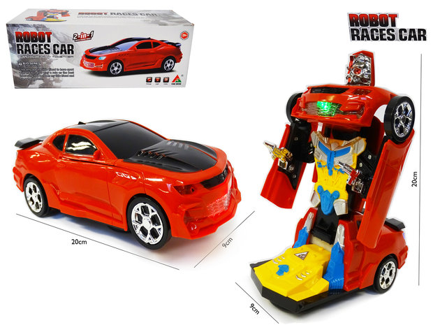 Transform - Robot Race car - robot en auto 2in1 - met geluid en Led lichten - 20CM