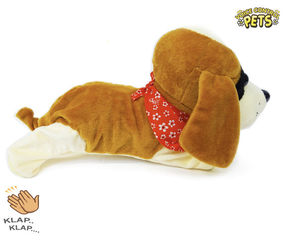 Bellender Spielzeughund mit 7 verschiedenen Tricks durch Ber&uuml;hrungsger&auml;usche, 29 cm