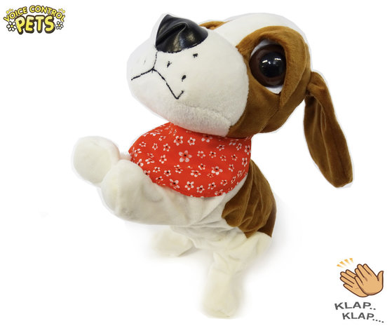 Blaffende speelgoed hondje - Met 7 verschillende kunstjes op geluid/aanraken - Voice Control Pets clap dog- 29CM