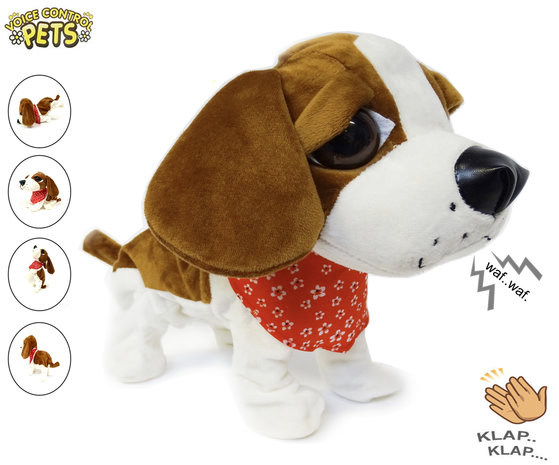 Blaffende speelgoed hondje - Met 7 verschillende kunstjes op geluid/aanraken - Voice Control Pets clap dog- 29CM