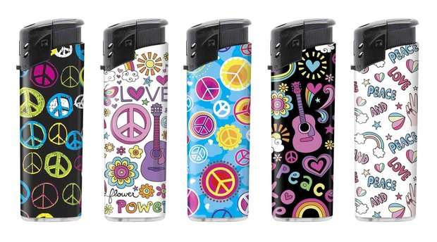 Unilite klik aanstekers - Peace - electronic lighters - navulbaar Tray (50stuks)