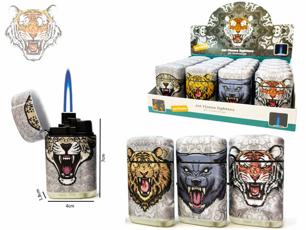 Jet Flame aanstekers - Turbo lighter - 360&deg; Tijger print - 20 stuks in display 