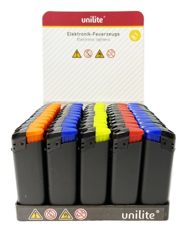 Klik aanstekers Unilite - Matt rubber zwart - 50 stuks in tray 