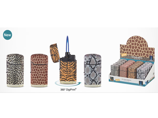 Jet Flame aanstekers - turbo aansteker - 20 stuks in display - 360&deg; Animal print 