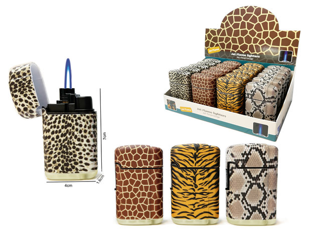 Jet Flame aanstekers - turbo aansteker - 20 stuks in display - 360&deg; Animal print 