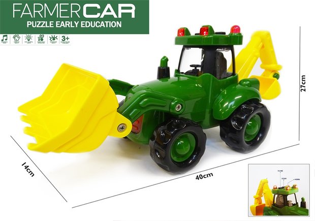 Tractor met frontlader en graafmachine - Geluid en lichtjes ( 40CM) 