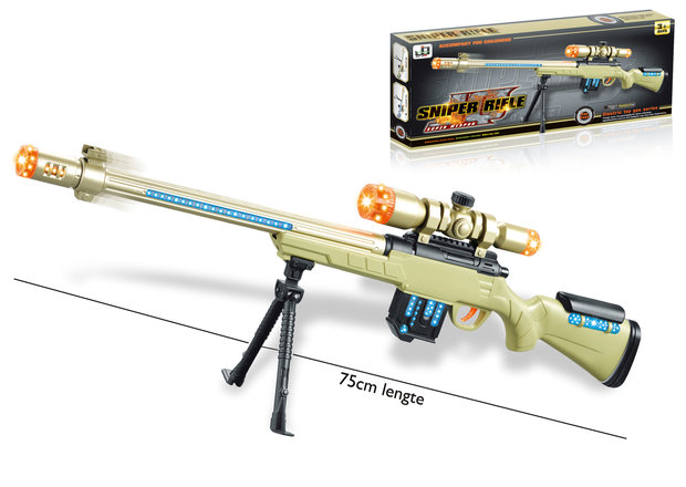 Sniper Rifle geweer met led lichtjes, trilling en schietgeluiden 75CM