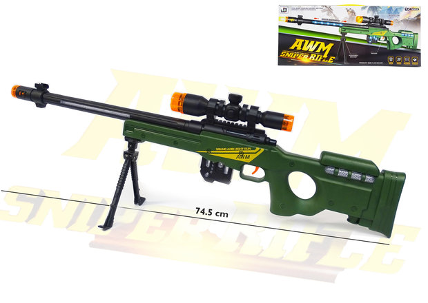 Sniper Rifle AWM geweer met led lichtjes, trilling en schietgeluiden 74.5 CM