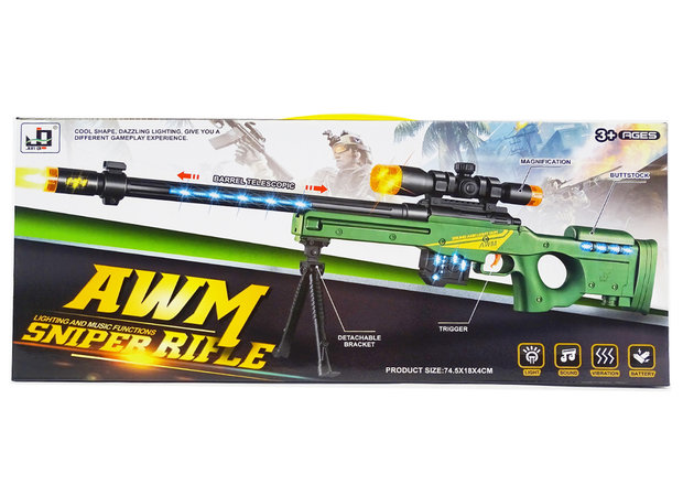 Sniper Rifle AWM geweer met led lichtjes, trilling en schietgeluiden 74.5 CM