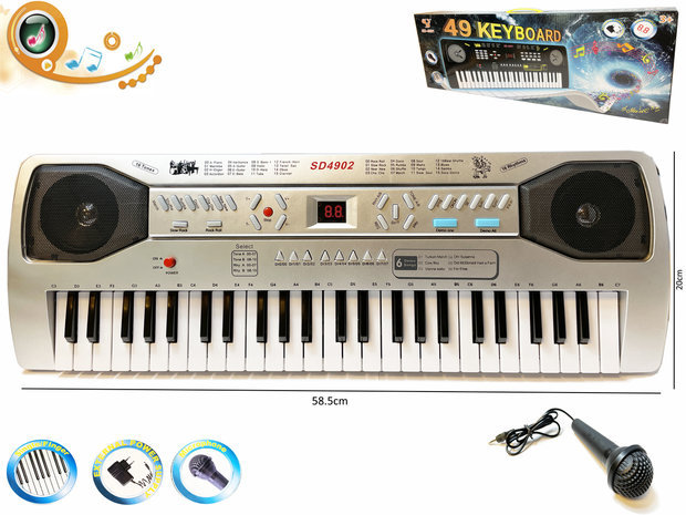 Keyboard met LCD-scherm 49 toetsen + microfoon&nbsp;- kan op stroom en op batterij - 58.5cm&nbsp;