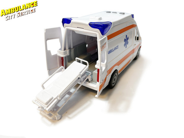 Ambulance speelgoed voertuig 25cm - pull back aandrijving - met sirene-geluid en lichtjes op - S.O.S 112 