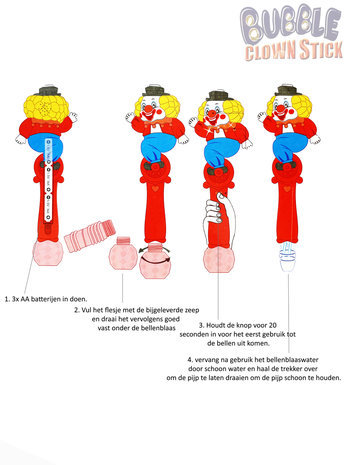 Bellenblaas staaf - clowns ontwerp - schiet bellen uit - vrolijk muziek en led licht - Bubble Clown Stick 32CM 