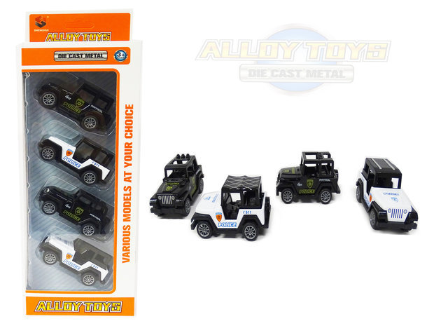 Model auto&#039;s 4 stuks in pak- Die Cast Metal Cars - Metaal mini auto&#039;s - Alloy Toys - speelgoed politie mini  jeeps
