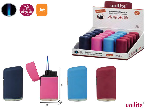 Jet Flame Unilite aanstekers - turbo vlam - 20 stuks in display - 4 soft color