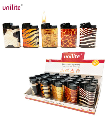 Unilite klik aanstekers - navulbaar - 20 st. in een display - Animal Skin print