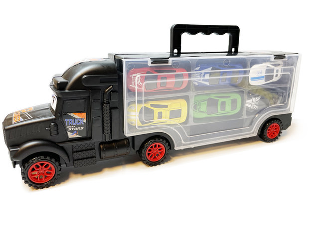 Vrachtwagen transporter truck - met mini auto&#039;s - transporter 6-delig set koffer - 34CM