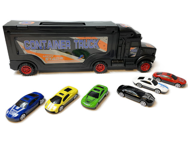 Vrachtwagen transporter truck - met mini auto&#039;s - transporter 6-delig set koffer - 34CM