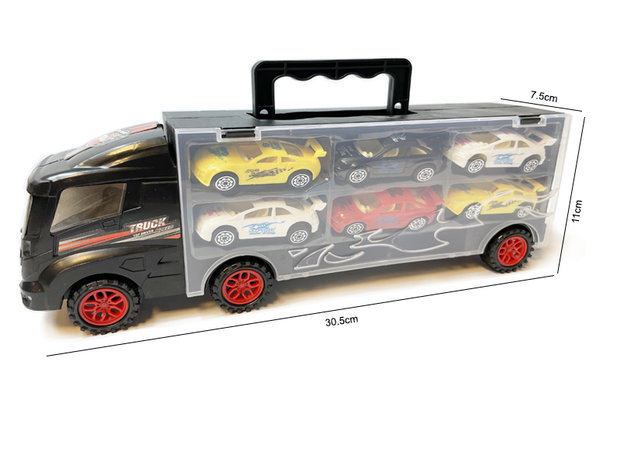 Vrachtwagen transporter truck - mini auto&#039;s - 6-delig set koffer - Oplegger voor 12 auto&#039;s- 30.5cm