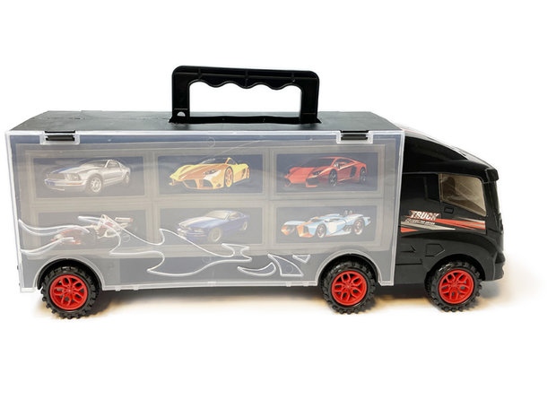 Vrachtwagen transporter truck - mini auto&#039;s - 6-delig set koffer - Oplegger voor 12 auto&#039;s- 30.5cm