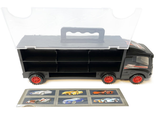 Vrachtwagen transporter truck - mini auto&#039;s - 6-delig set koffer - Oplegger voor 12 auto&#039;s- 30.5cm