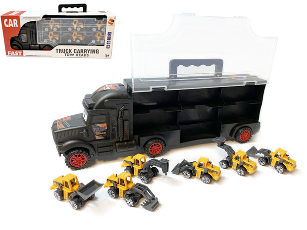 Bouw vrachtwagen transporter truck - speelgoed mini werkvoertuigen - 6-delig set - 34cm