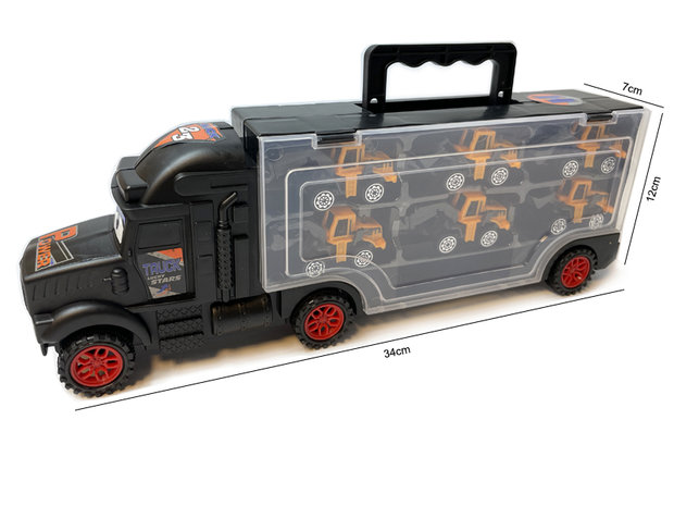 Bouw vrachtwagen transporter truck - speelgoed mini werkvoertuigen - 6-delig set - 34cm
