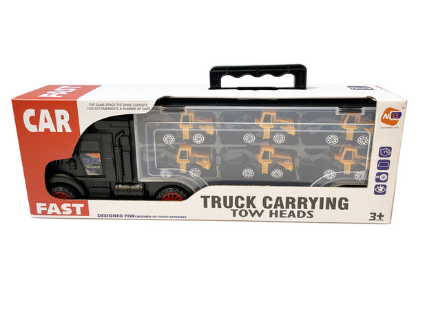 Bouw vrachtwagen transporter truck - speelgoed mini werkvoertuigen - 6-delig set - 34cm