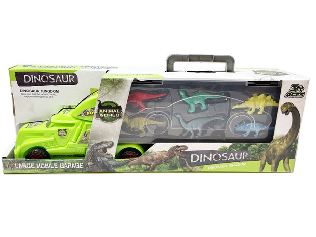 Dinosaurus vrachtwagen transporter truck - 12 in 1 set - koffer - Oplegger - 38.5cm