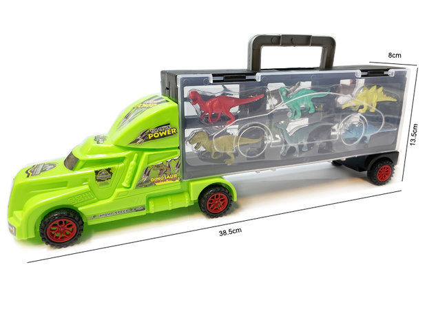 Dinosaurus vrachtwagen transporter truck - 12 in 1 set - koffer - Oplegger - 38.5cm