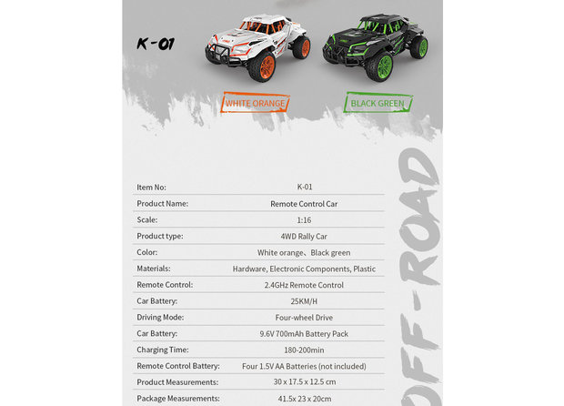 RC 4x4 WD sport auto - 25KM - 2.4ghz afstand bestuurbare race car - 1:16 TKKJ