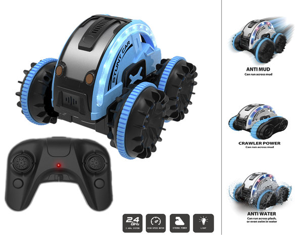 Rc stunt auto en boot 2in1 Amphibious - 2.4GHZ 4WD - verwisselbare banden - LED Lights, Waterproof